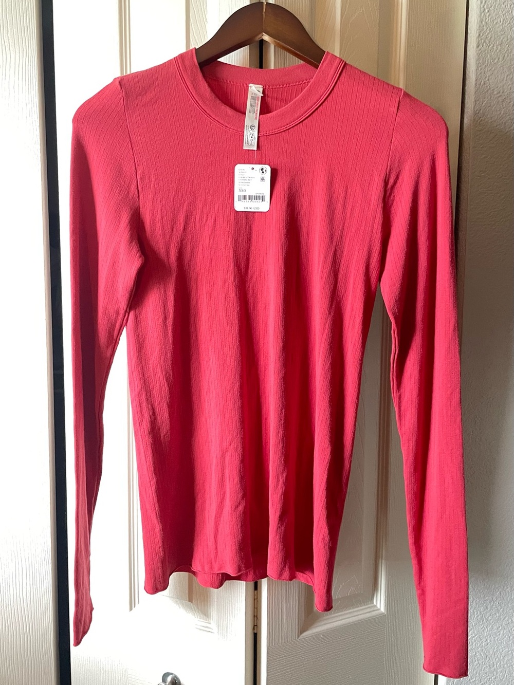 Intimately by Free People Women's Ribbed Long Sleeve Crewneck Tee - Coral Pink